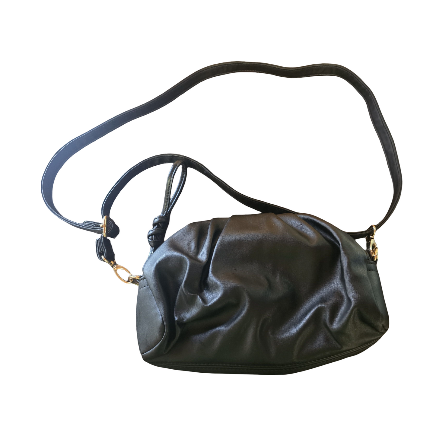 Matalan Black Pleated Shoulder Bag – Adjustable Strap, Zip & Popper Closure, 24x18cm