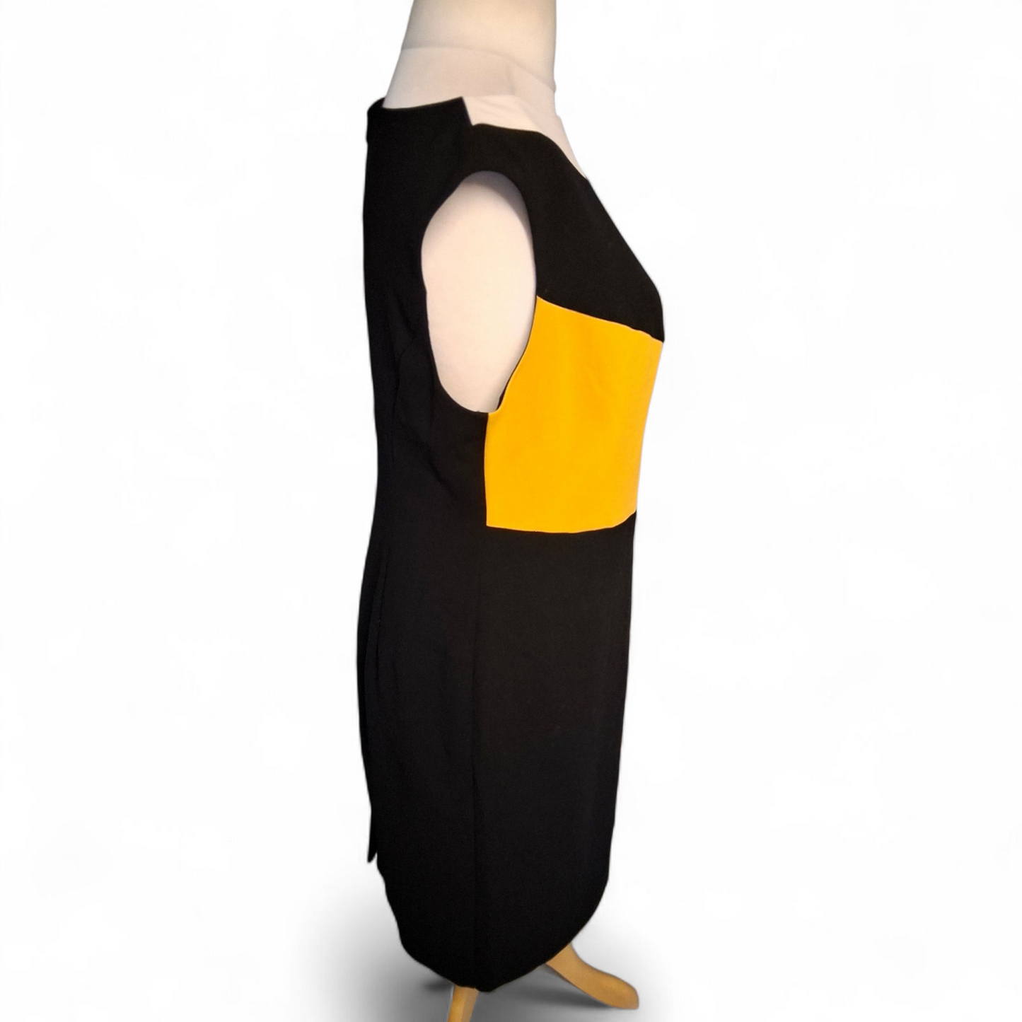 Marks & Spencer Black Yellow White Colour Block Midi Shift Dress – Size 14R