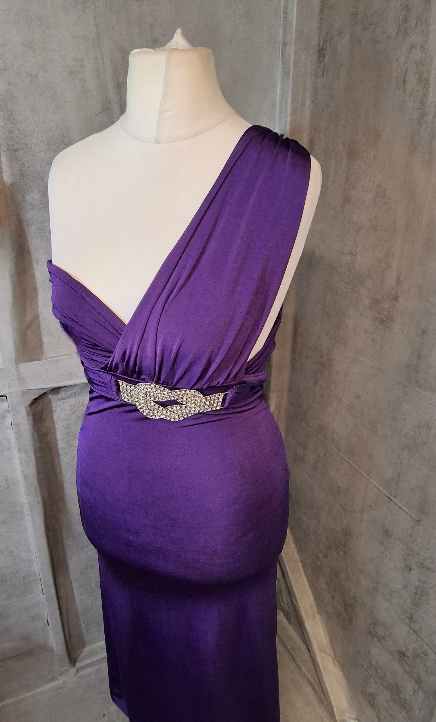 Jane Norman Cadbury Purple One Shoulder Maxi Dress – Size 10 – Belted Evening Gown