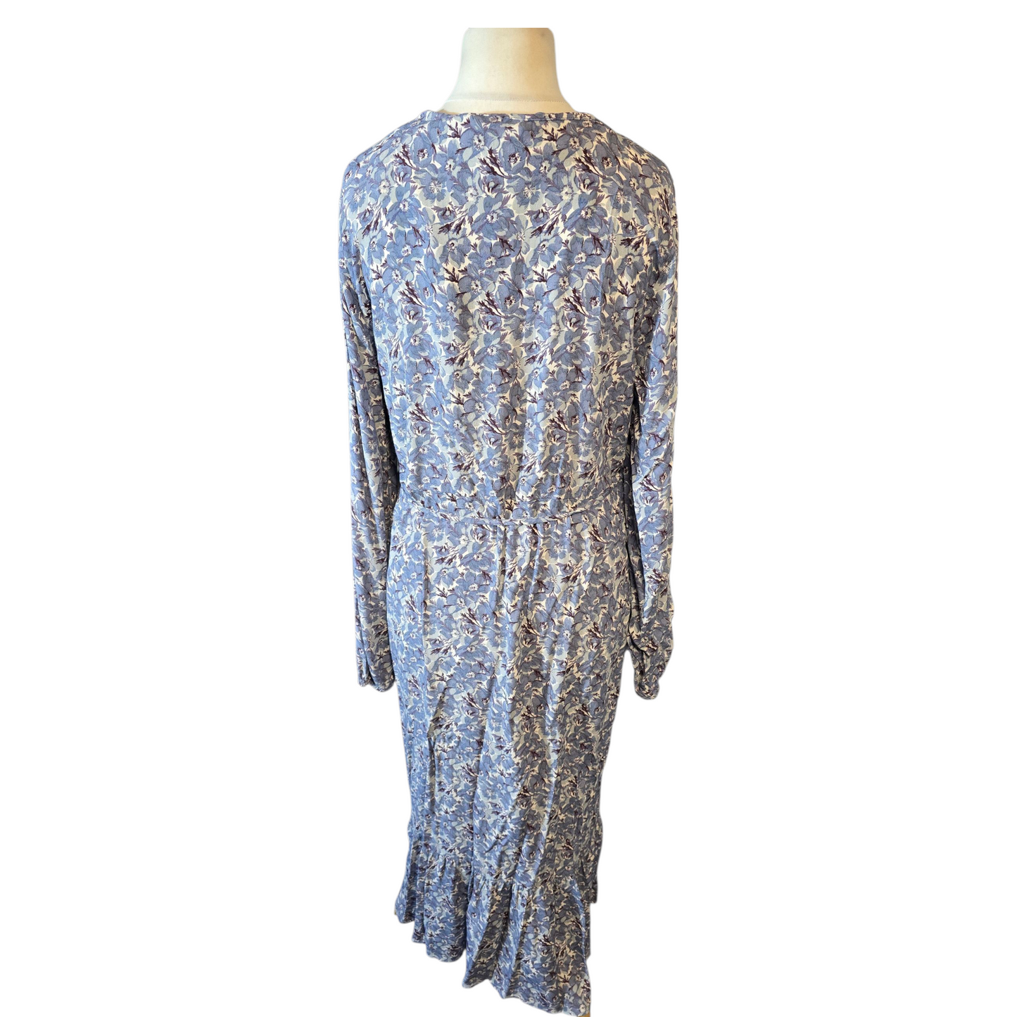 Next Blue & White Floral Maxi Dress – Size 12 – Long Sleeves, Belted
