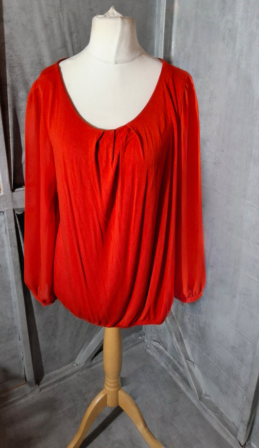 George Red Long Sleeve Top with Sheer Sleeves – Size 20