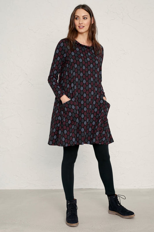 Seasalt Cornwall Sea Oak Dress – Black/Navy/Red – Size 12 – 100% Cotton
