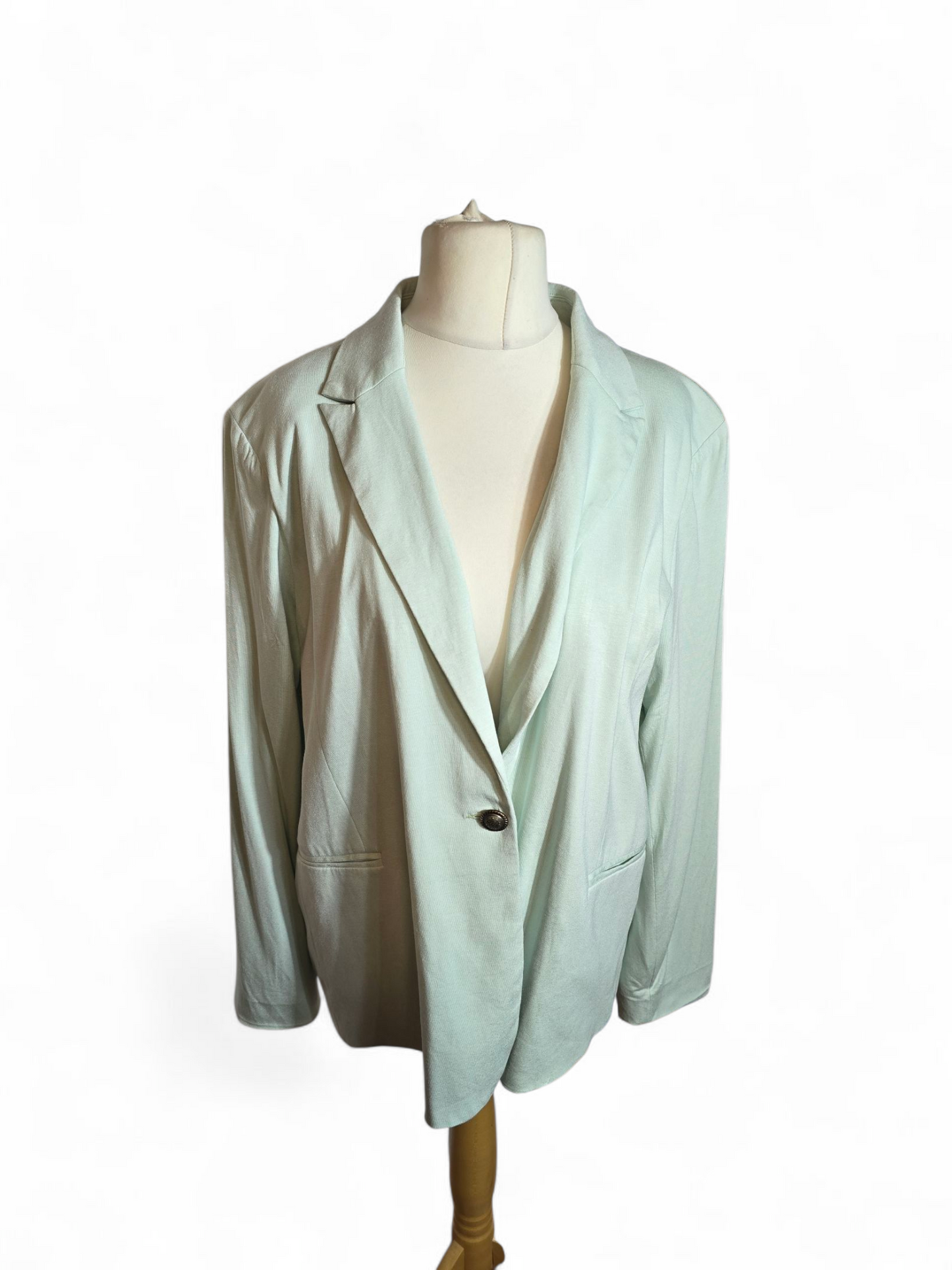Matalan Mint Green Blazer | Size 20 UK | Brass Button, Pinstripe Lining, Viscose