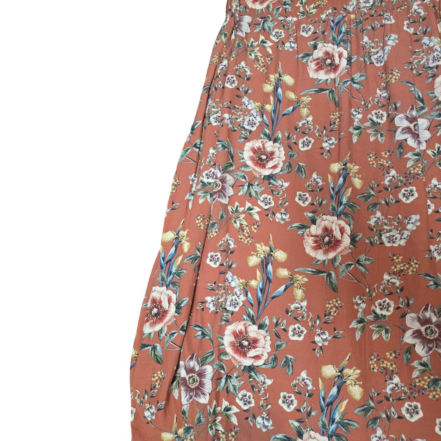Laura Ashley Rust Floral Midi Skirt – UK Size 8 – Pockets + Pretty Vibes