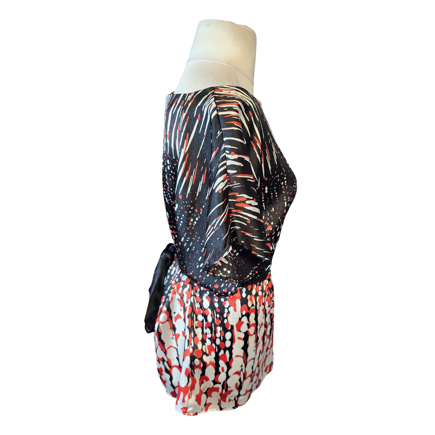 Monsoon Black, Red & White Silky Belted Top – Size 16 – Evening Occasion Wear