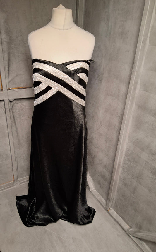 Roman Originals Vintage Black & White Corset Evening Dress – Size 16