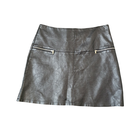 Primark Black Faux Leather Mini Skirt – Size 12 – Lined with Zip Detail