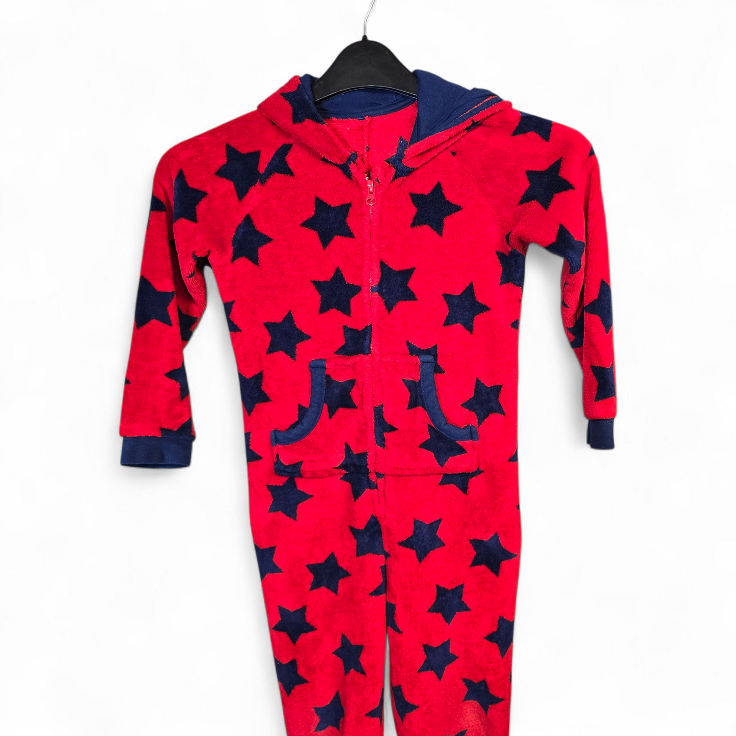 George Boys Red & Navy Star Fleece Onesie – Age 7–8 Years