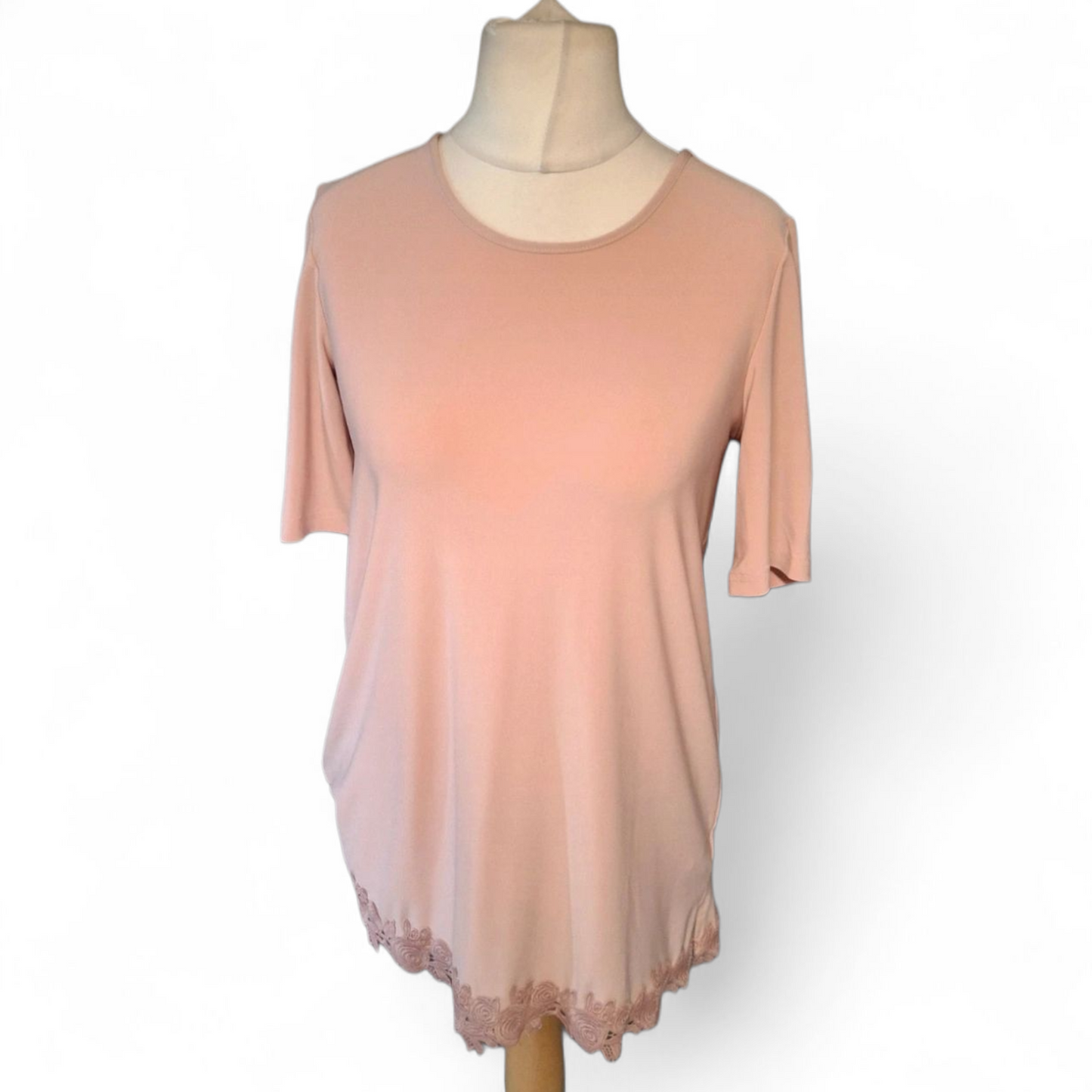 Nina Leonard Dusky Pink Lace Hem Mini Dress / Long Top – Size S (UK size 10/12)