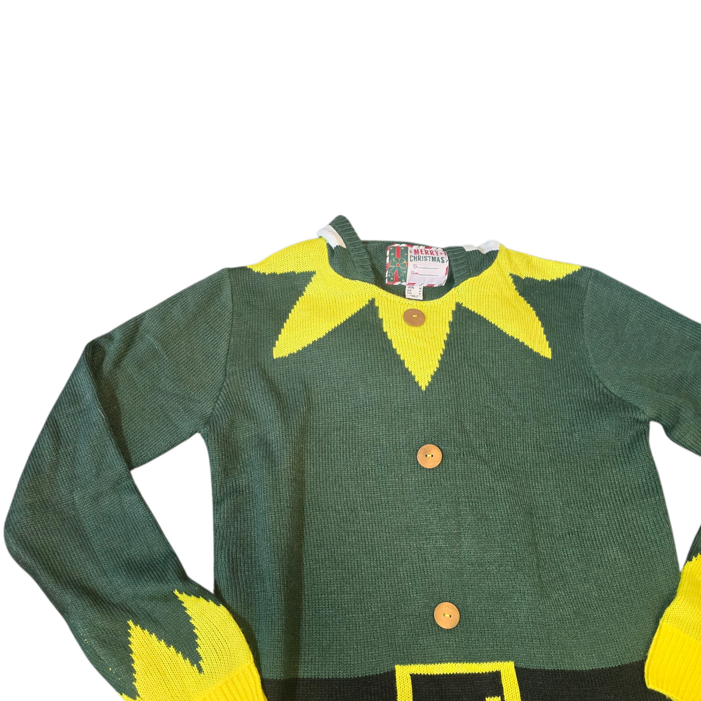 Cedar Wood State Green Elf Knit Hoodie – Xmas Jumper – Size M Men's