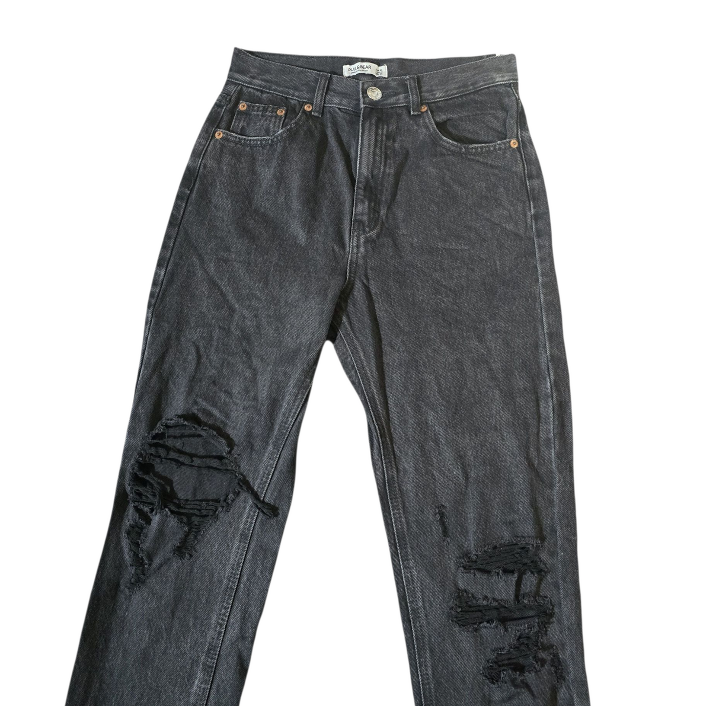 Pull & Bear Ripped Black High-Waisted Slim Jeans – Size 8