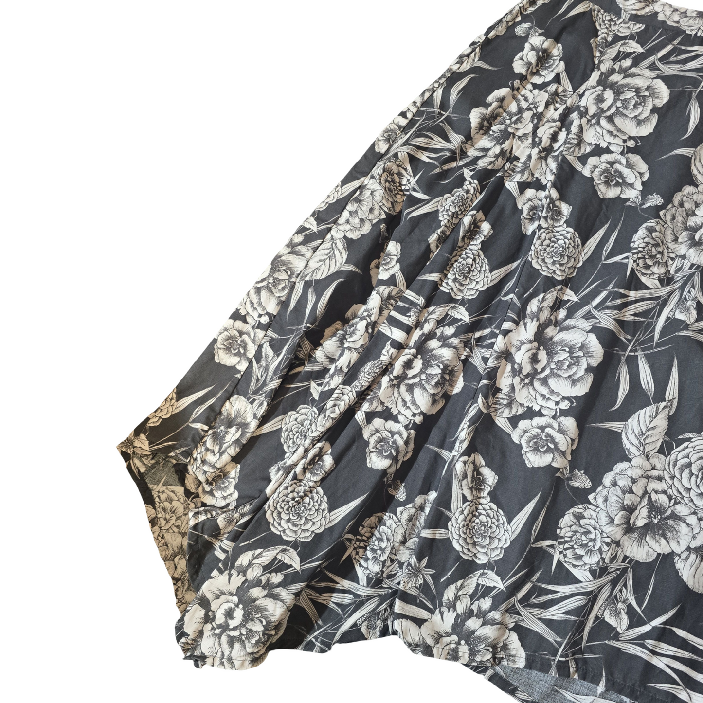 Thought Grey & White Floral Asymmetrical Midi Skirt – Size 18, 100% Lyocell, Elastic Back