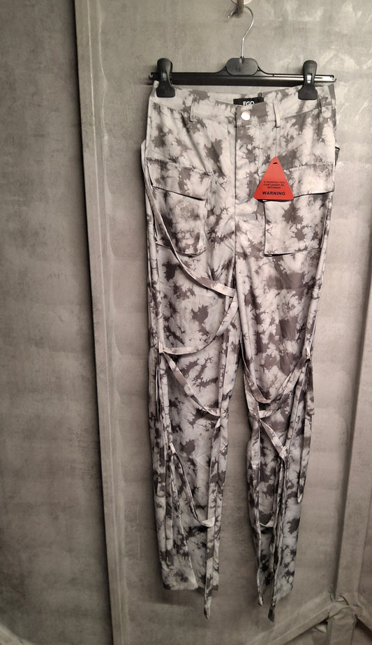 EGO Grey Tie-Dye Cargo Trousers with Braided Leg Detail – Size 6 – NWT