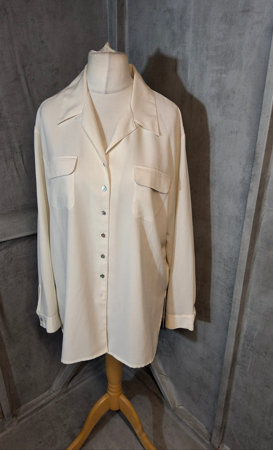 Isabelle Cream Oversized Blouse – Size 18, Button Front, Long Sleeve, Polyester