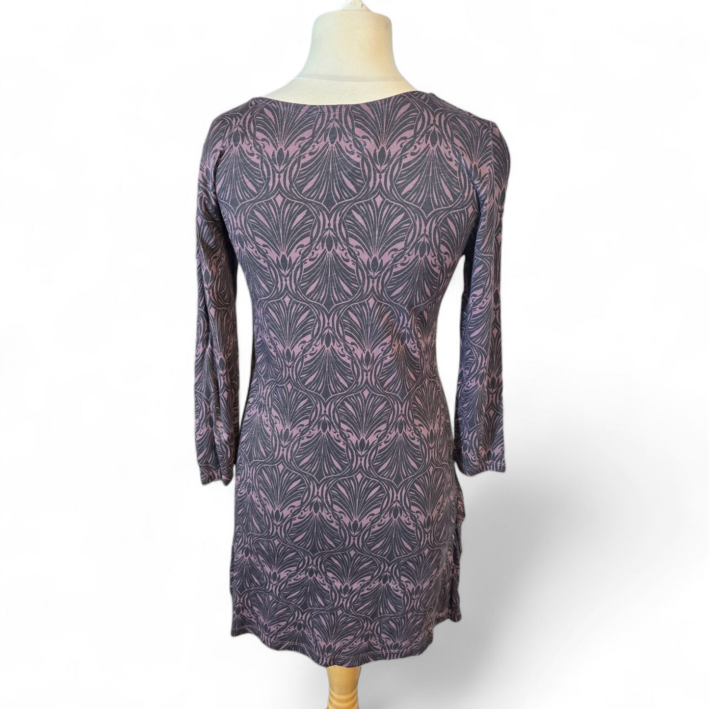 White Stuff Purple & Black "Dusty Fig" Patterned Mini Dress – Size 8