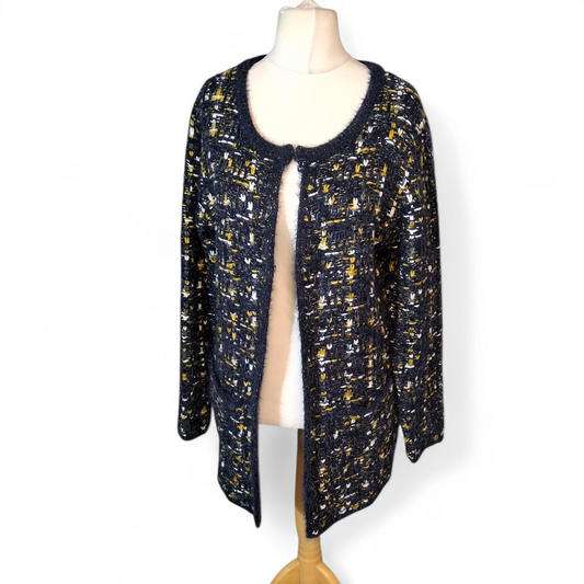 Cerulean Navy & Mustard Chunky Knit Cardigan – Glitter Thread – Size 12/14 Oversized