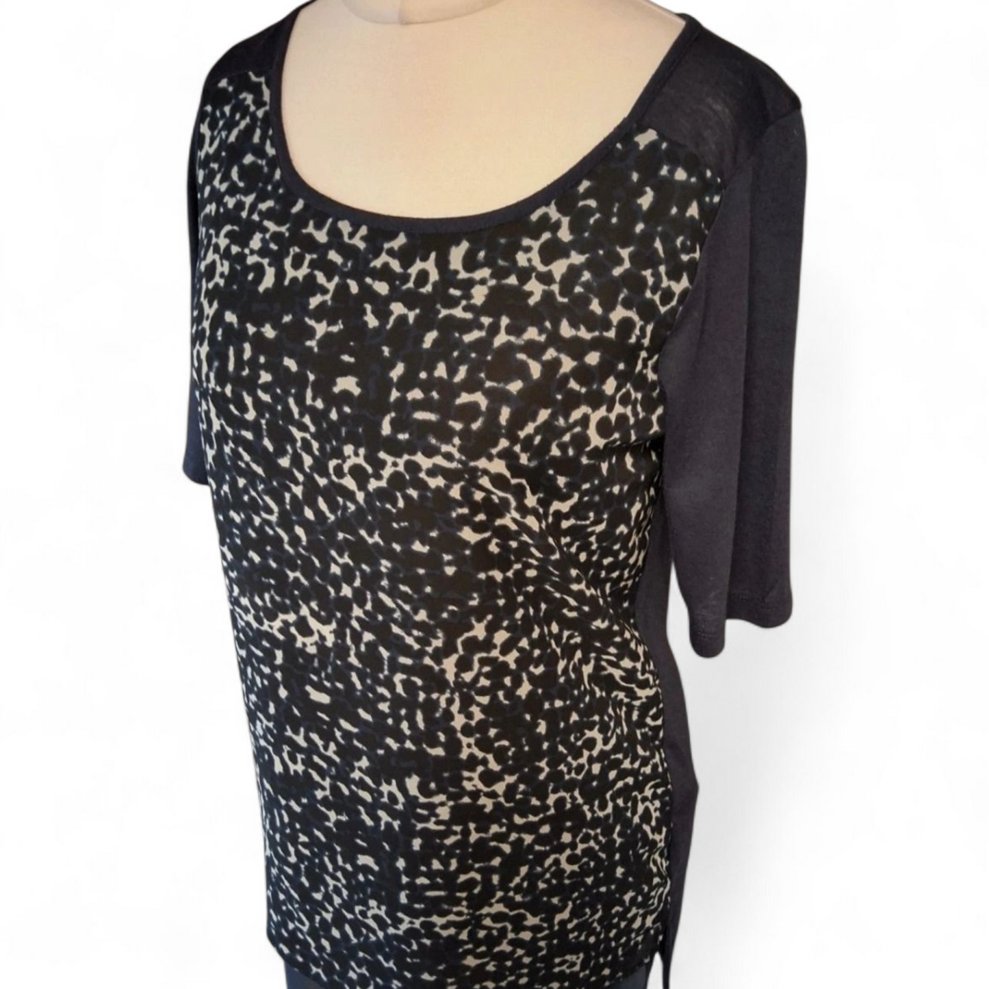 Next Navy Animal Print Contrast Top – Silky Front & Linen Back – Size 10