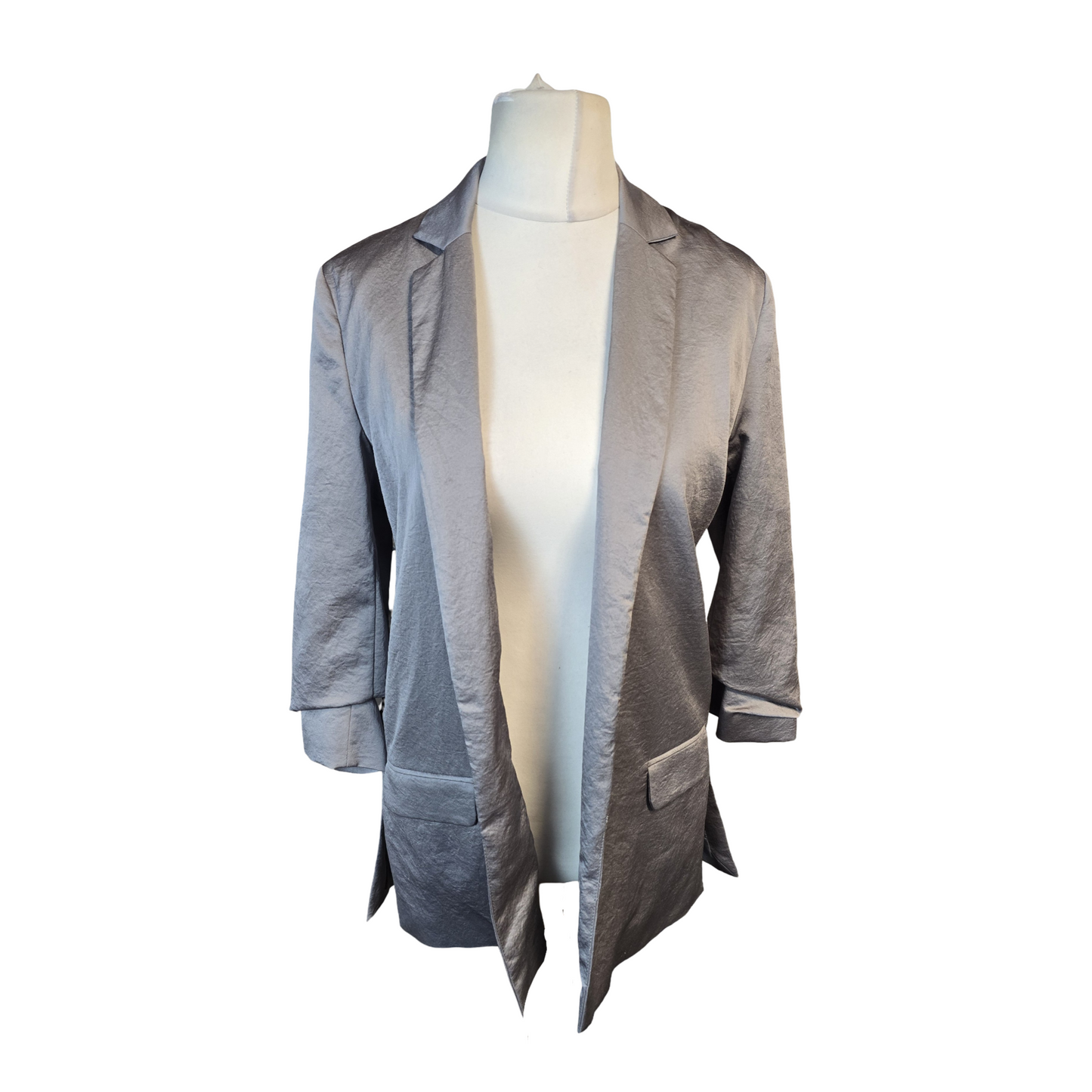 Next Tailoring Grey Metallic Open Blazer – Size 8, 3/4 Sleeves