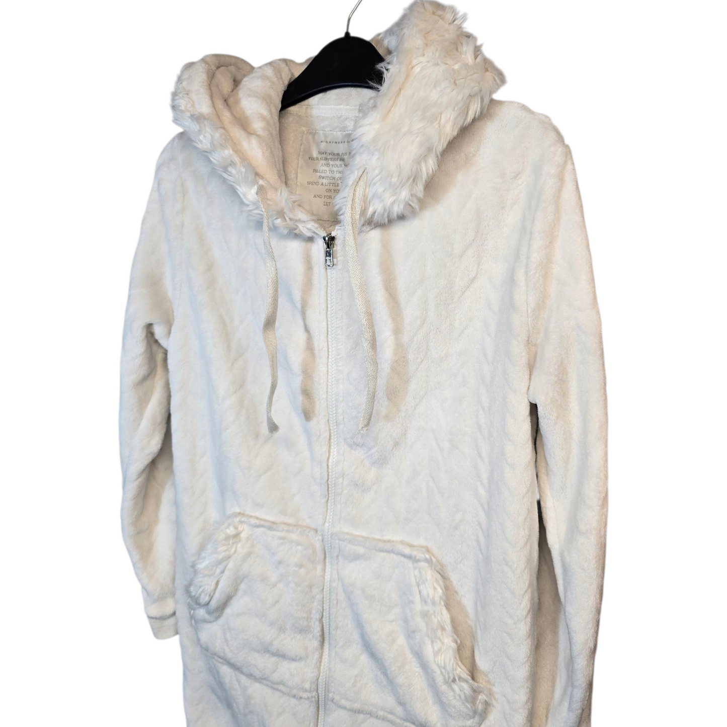 George White Fleeced Onesie with Teddy Bear Hood – Size M (UK size 12/14)