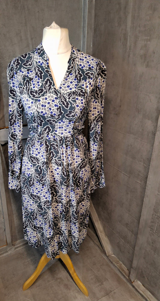 Boden Green & Blue Floral Tie-Waist Midi Dress – UK 12R
