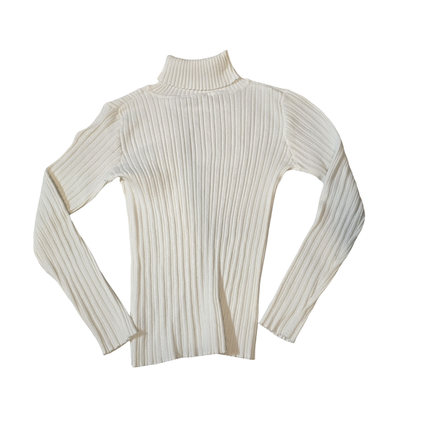 Nutmeg White Ribbed Turtleneck Top – Girls 8-9 Years – Cotton Polyester