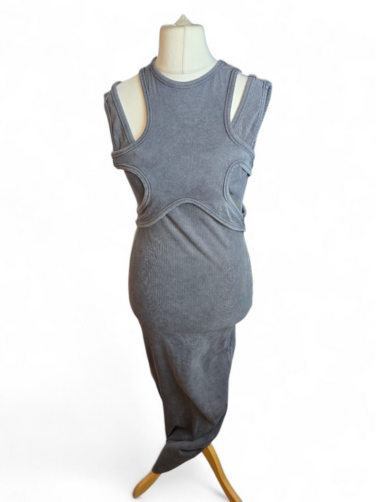 PLT Grey Acid Wash Maxi Dress Size 14 – Sleeveless, Bodycon Fit, Layered Look, NWT, Cotton