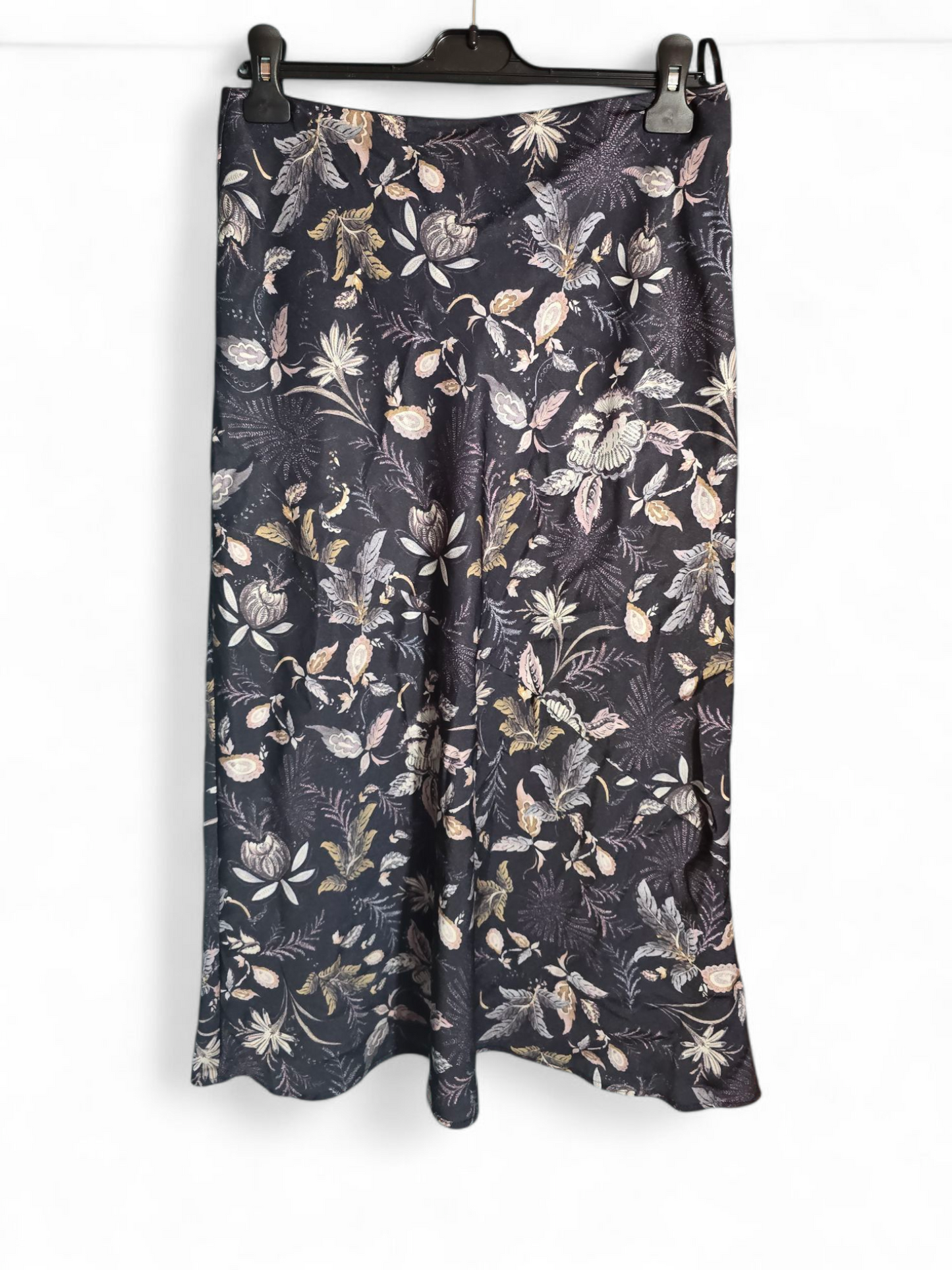 Next Navy & Purple Floral Flared Midi Slip Skirt Size 10 - Silky Feel, Polyester