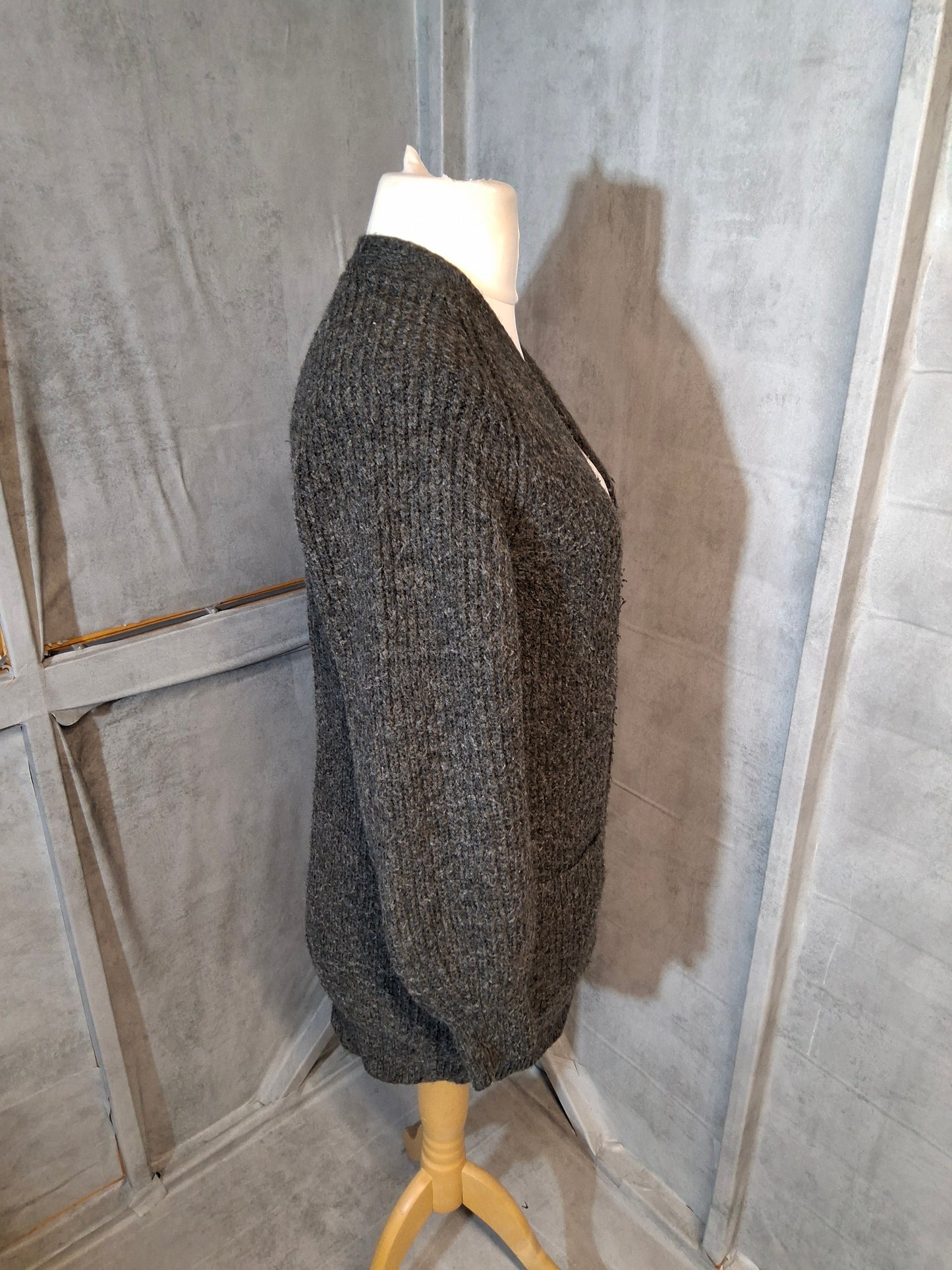 F&F Grey Chunky Knit Open Midi Cardigan – Size 16/18 – Polyester/Acrylic
