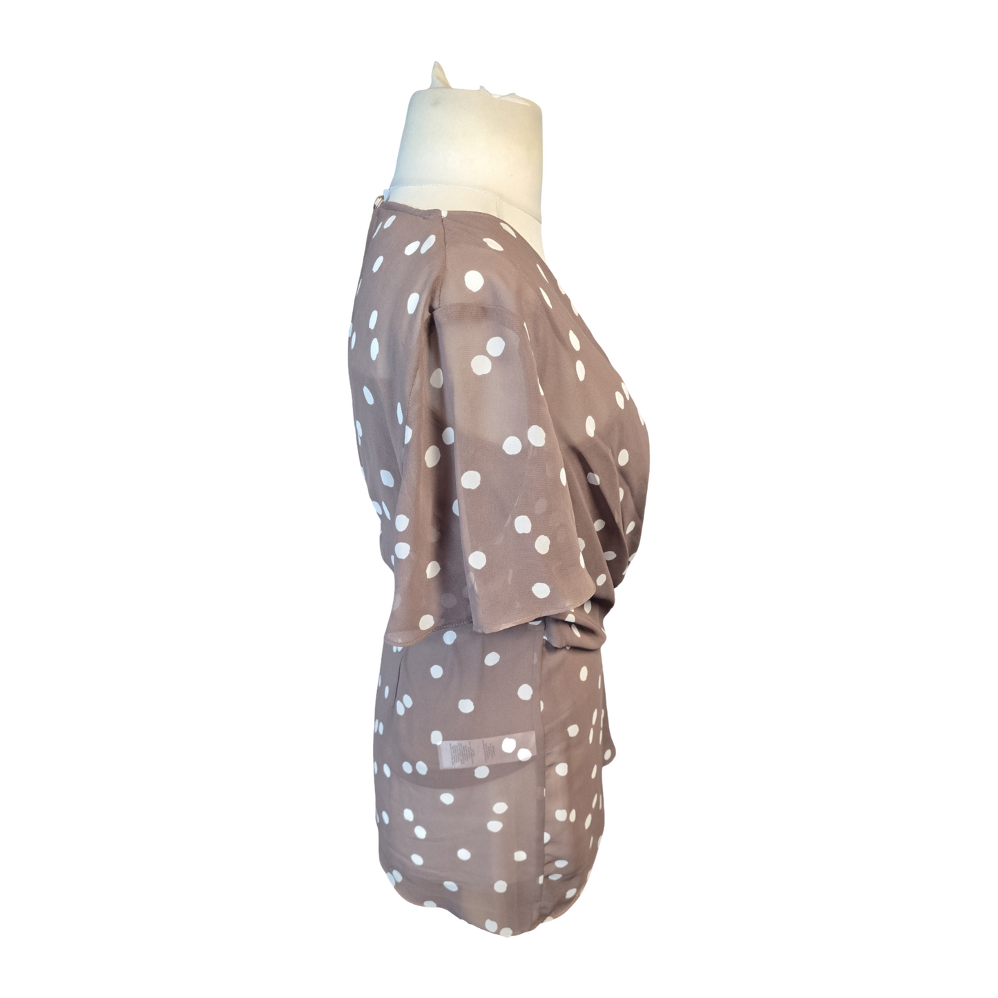 Jacques Vert Top Brown & White Size 8 Polka Dot Smart Causal New