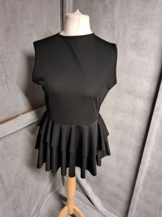 Boohoo Black Layered Peplum Top – Size XL (UK 14) – NWT 🖤✨