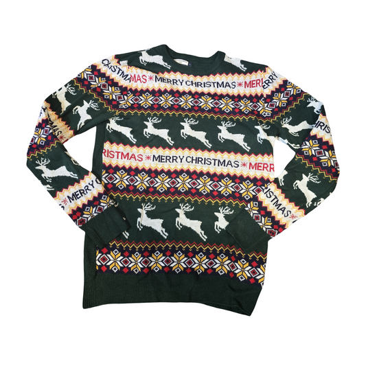 Matalan Green Knitted Xmas Jumper – Men’s Small – Festive Reindeer Print
