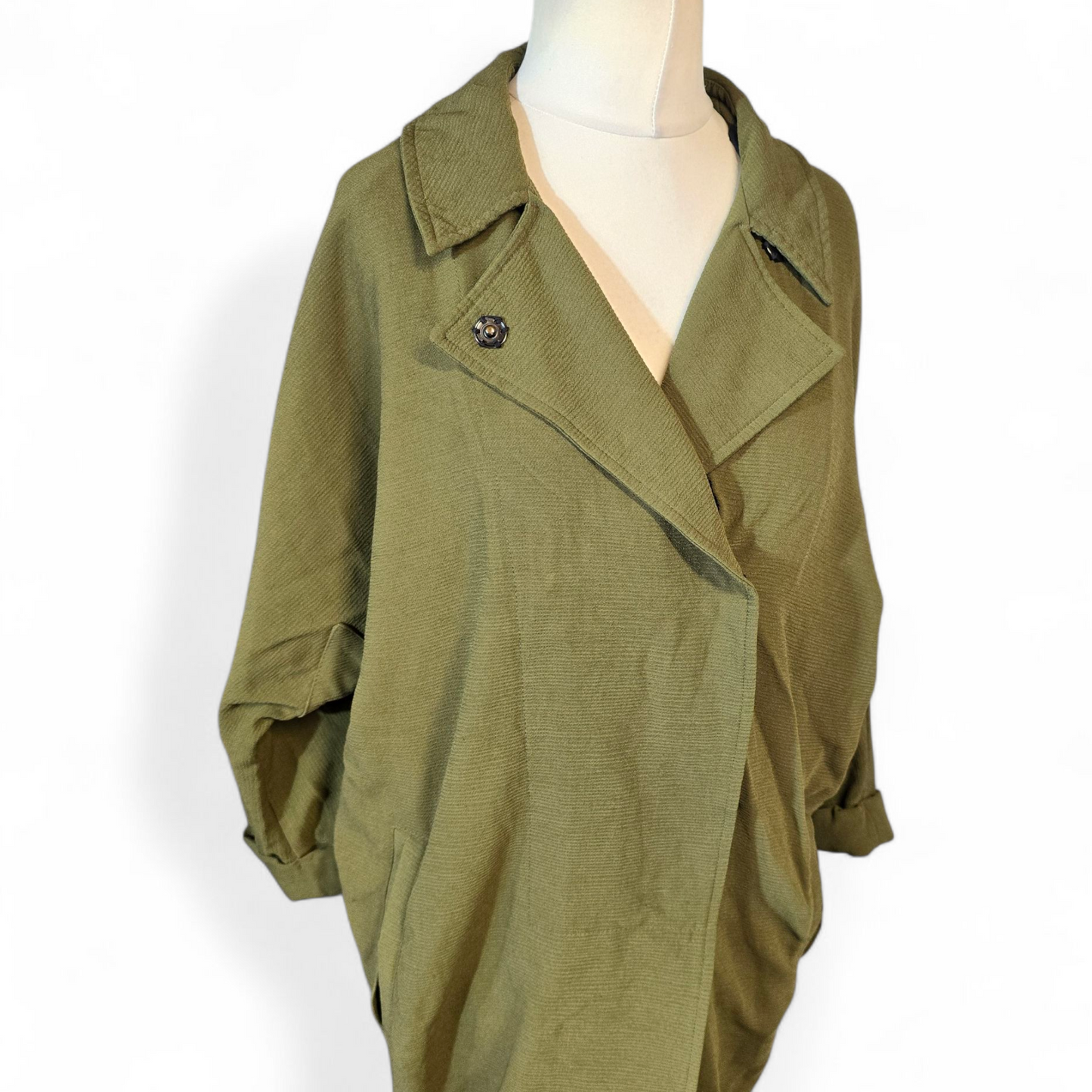 Topshop Khaki Green Oversized Midi Blazer – Size 10 – Lightweight Relaxed Fit