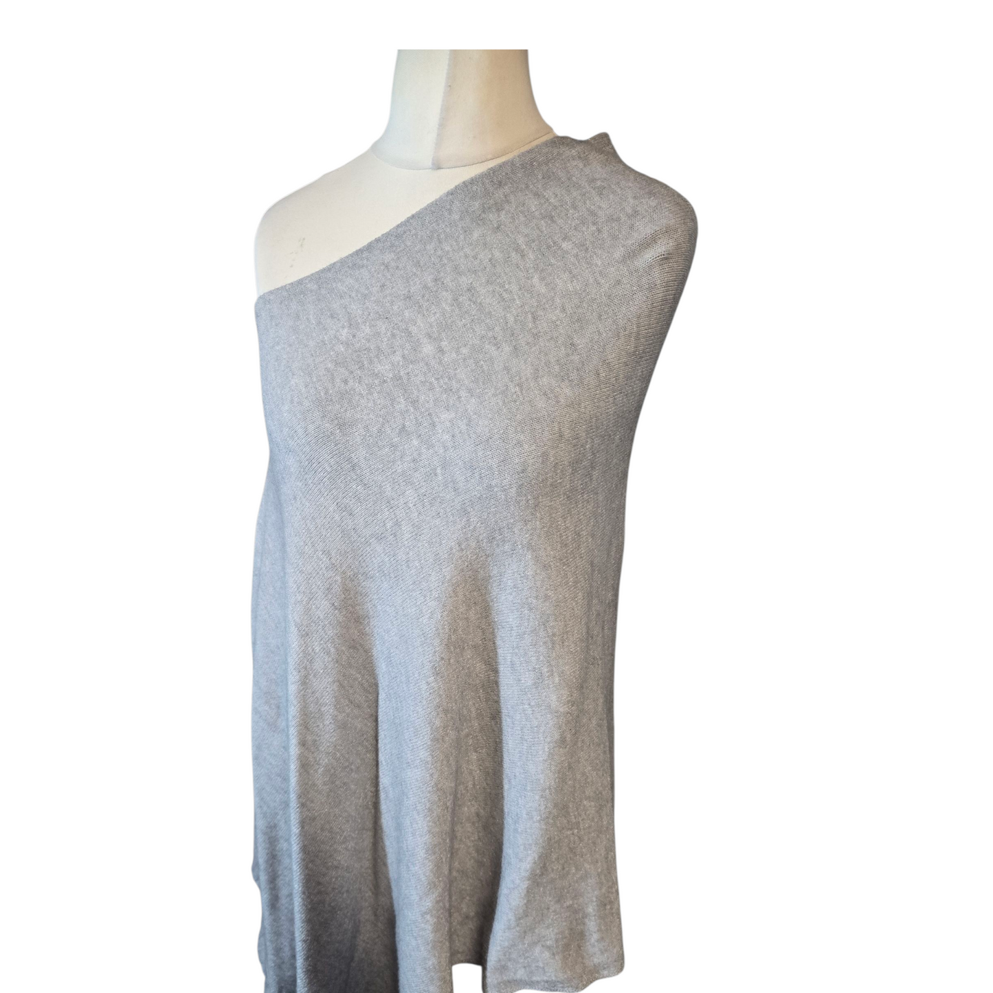 Grey Relaxed Knit Poncho – One Size (UK size 12–20) – Viscose Wool Blend