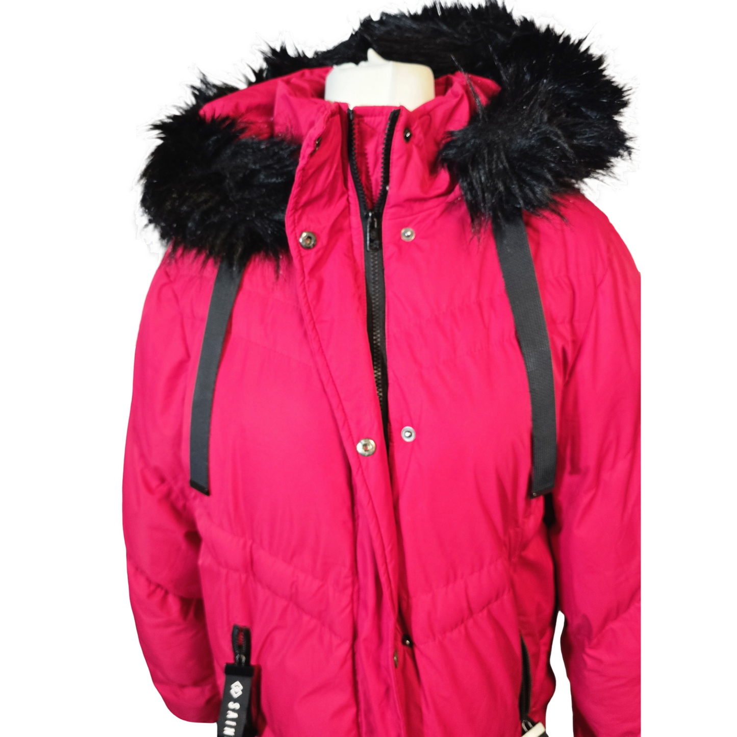 Saint & Sinner Red Puffer Midi Coat – Faux Fur Hood – Size 20