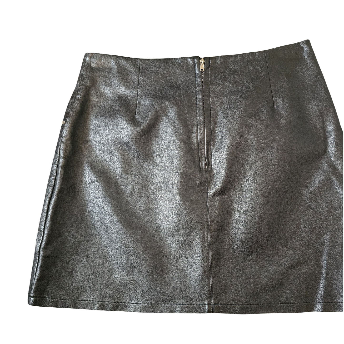 Primark Black Faux Leather Mini Skirt – Size 12 – Lined with Zip Detail