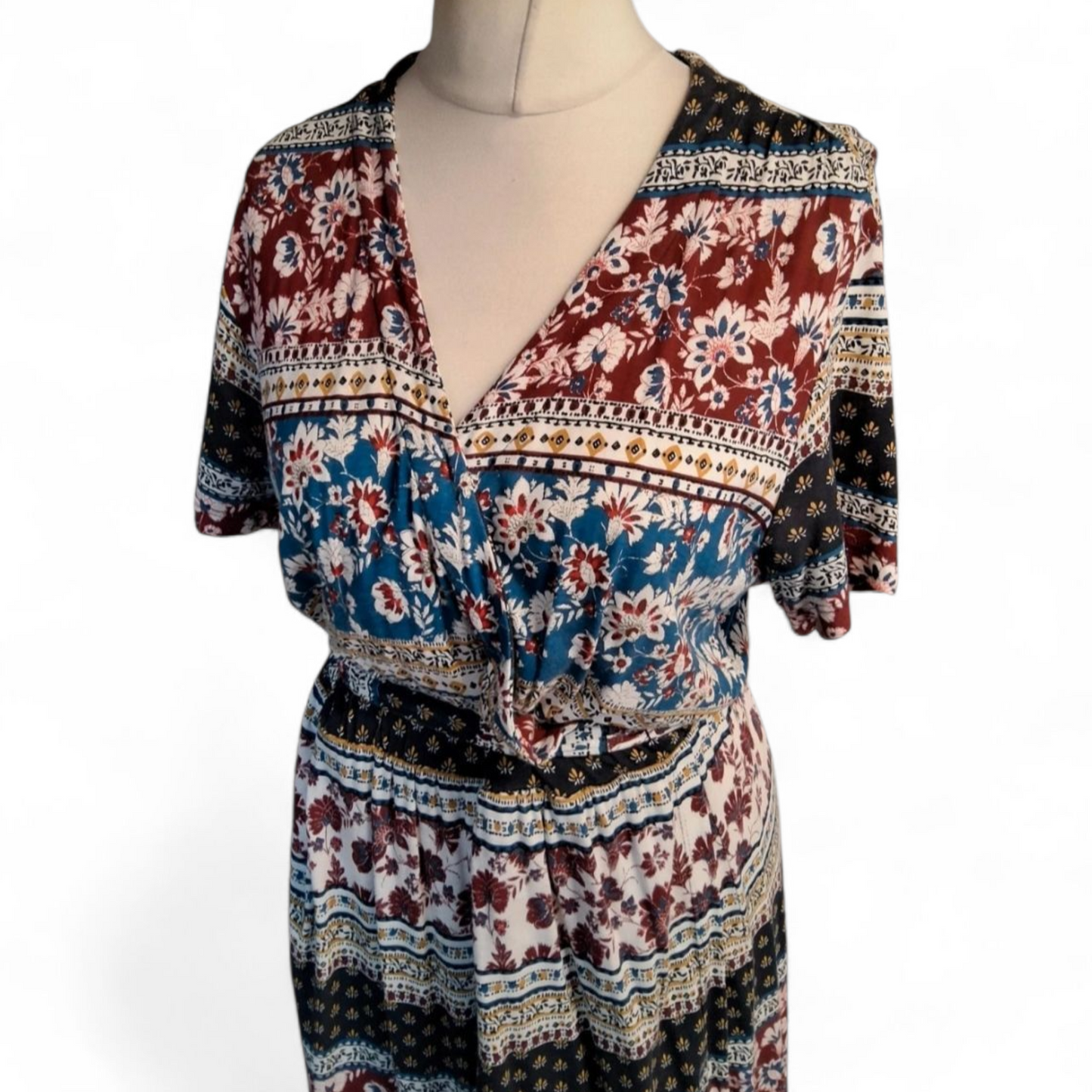 FatFace Mixed Floral Stripe Midi Dress – Size 14 – Boho Cool