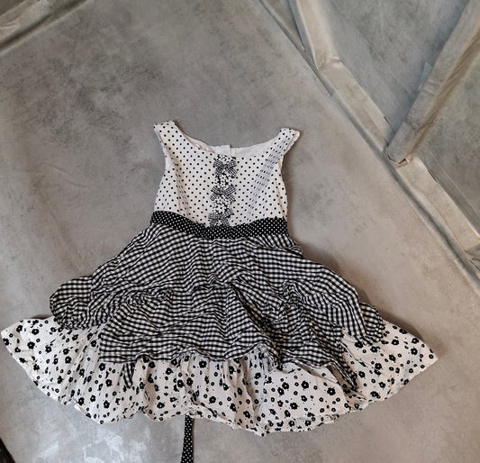 Kate Mack Girls Dress Age 5 – Cotton Polka Dot Gingham Tiered Style