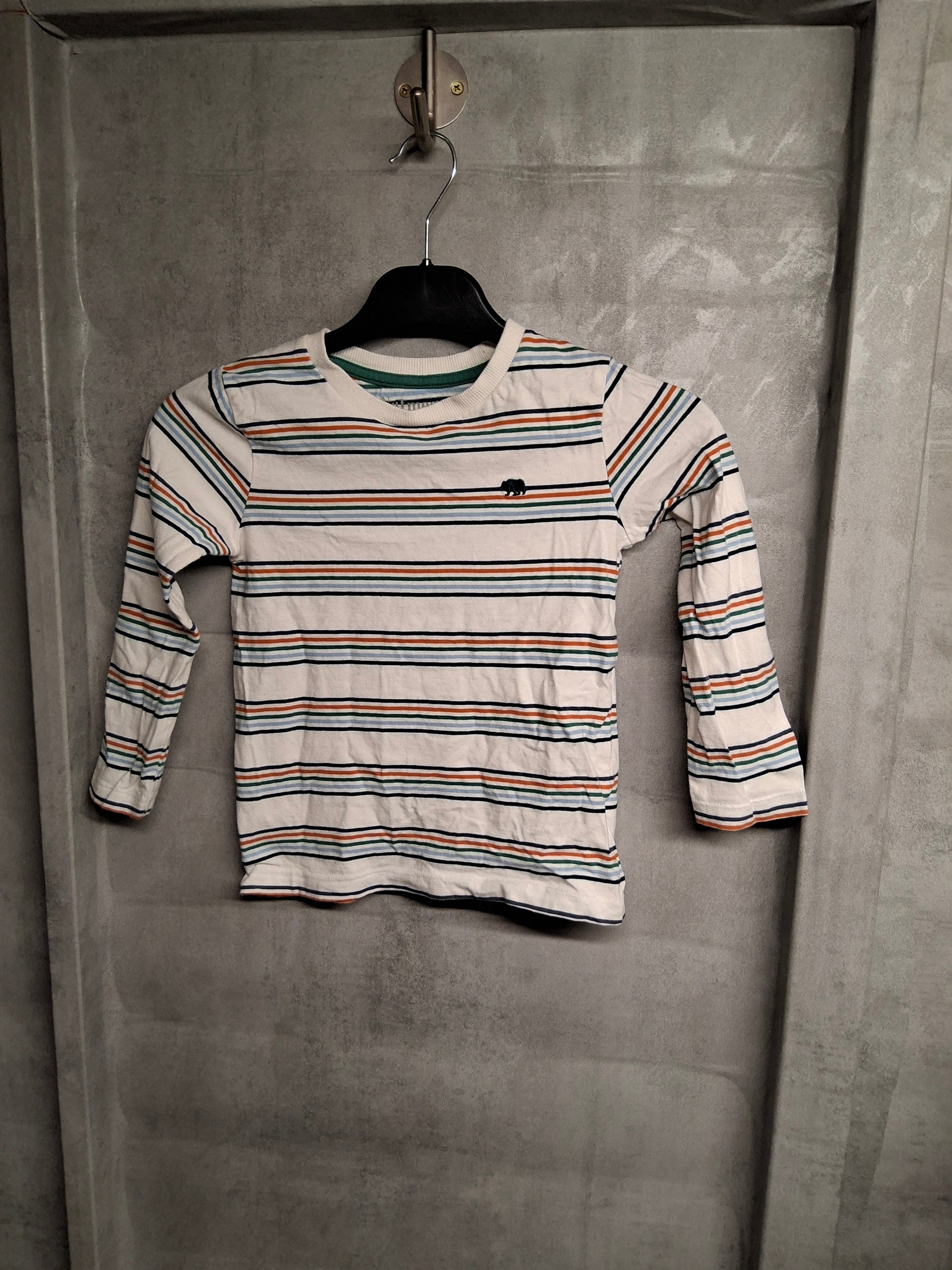 Nutmeg white & multicoloured striped long sleeved tshirt boys age 5-6years