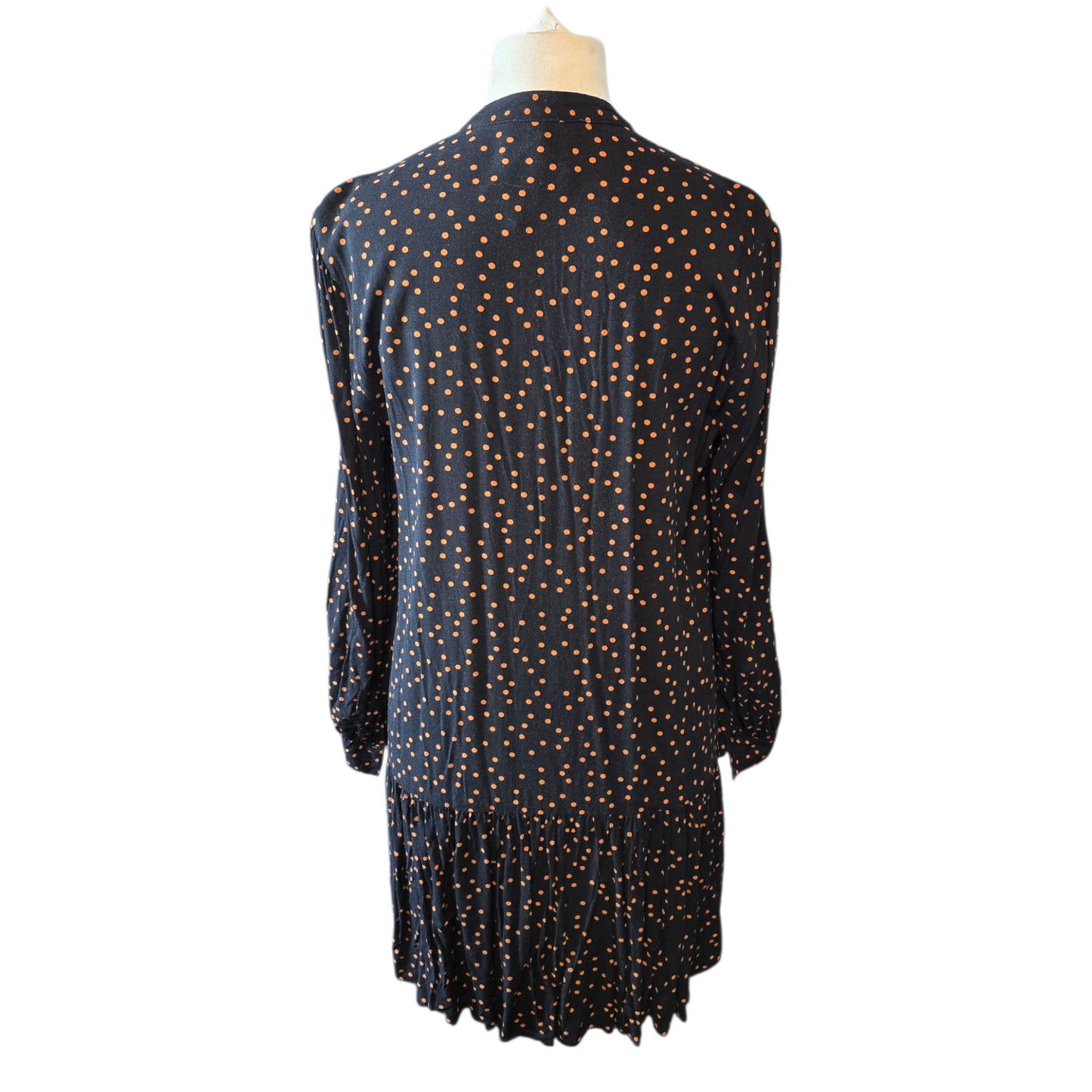 Primark Black & Orange Polka Dot Dress – Long Sleeve – Size 14 – 100% Viscose