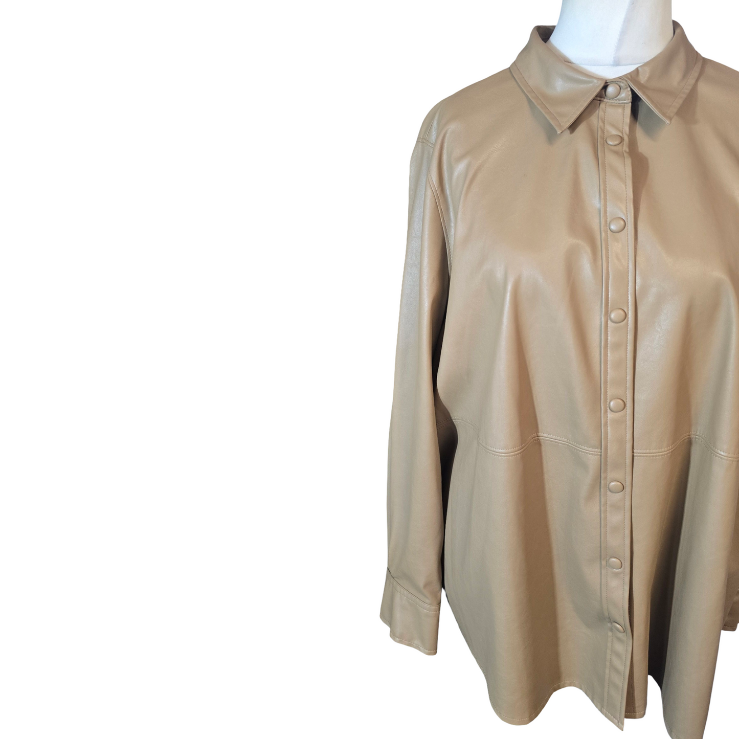 M&S Brown Faux Leather Popper Shirt – Size 20 – Long Sleeve