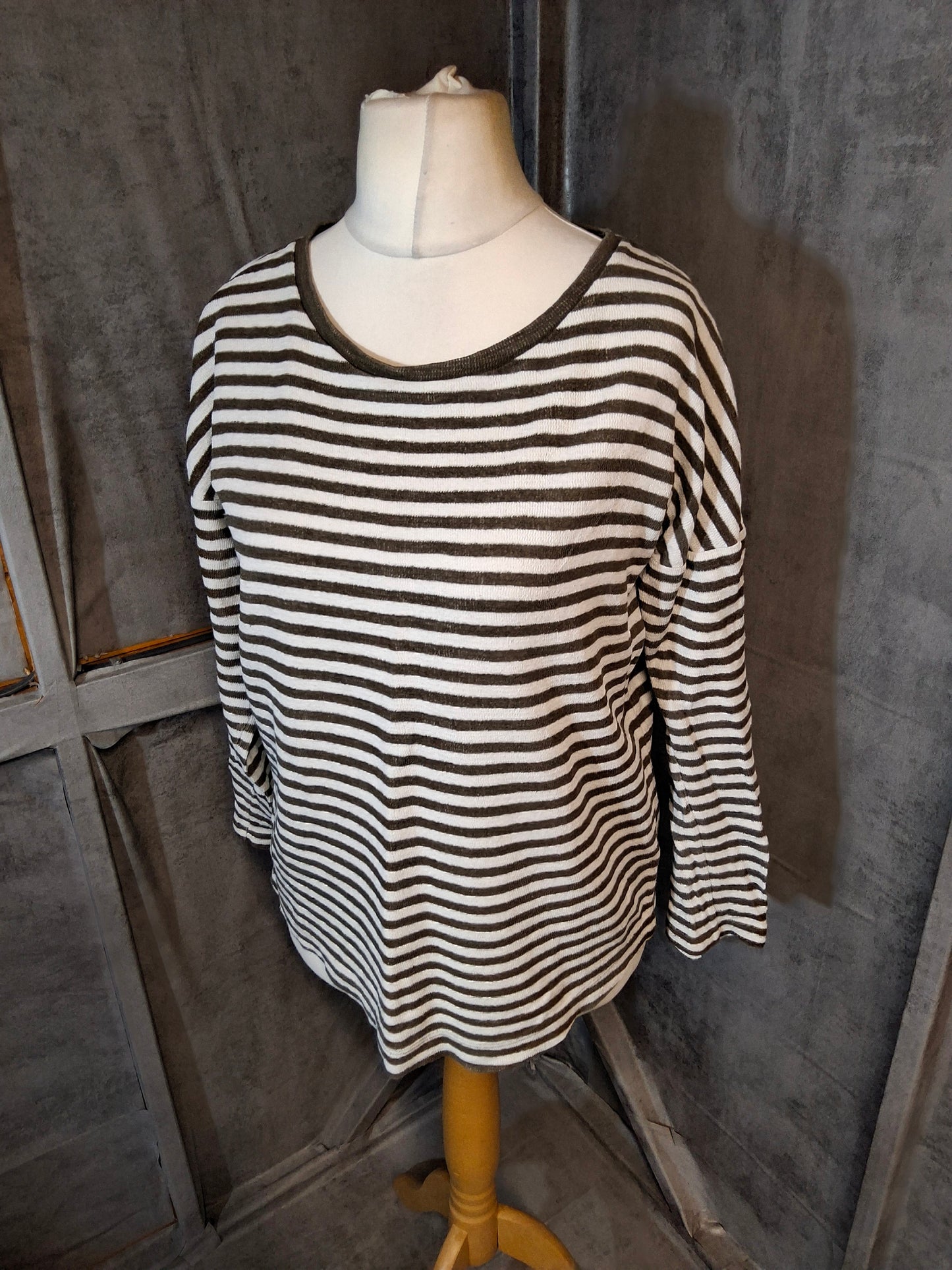Next Green & White Striped Flannel-Style T-Shirt – Size 8 – Cotton/Nylon – Relaxed Fit