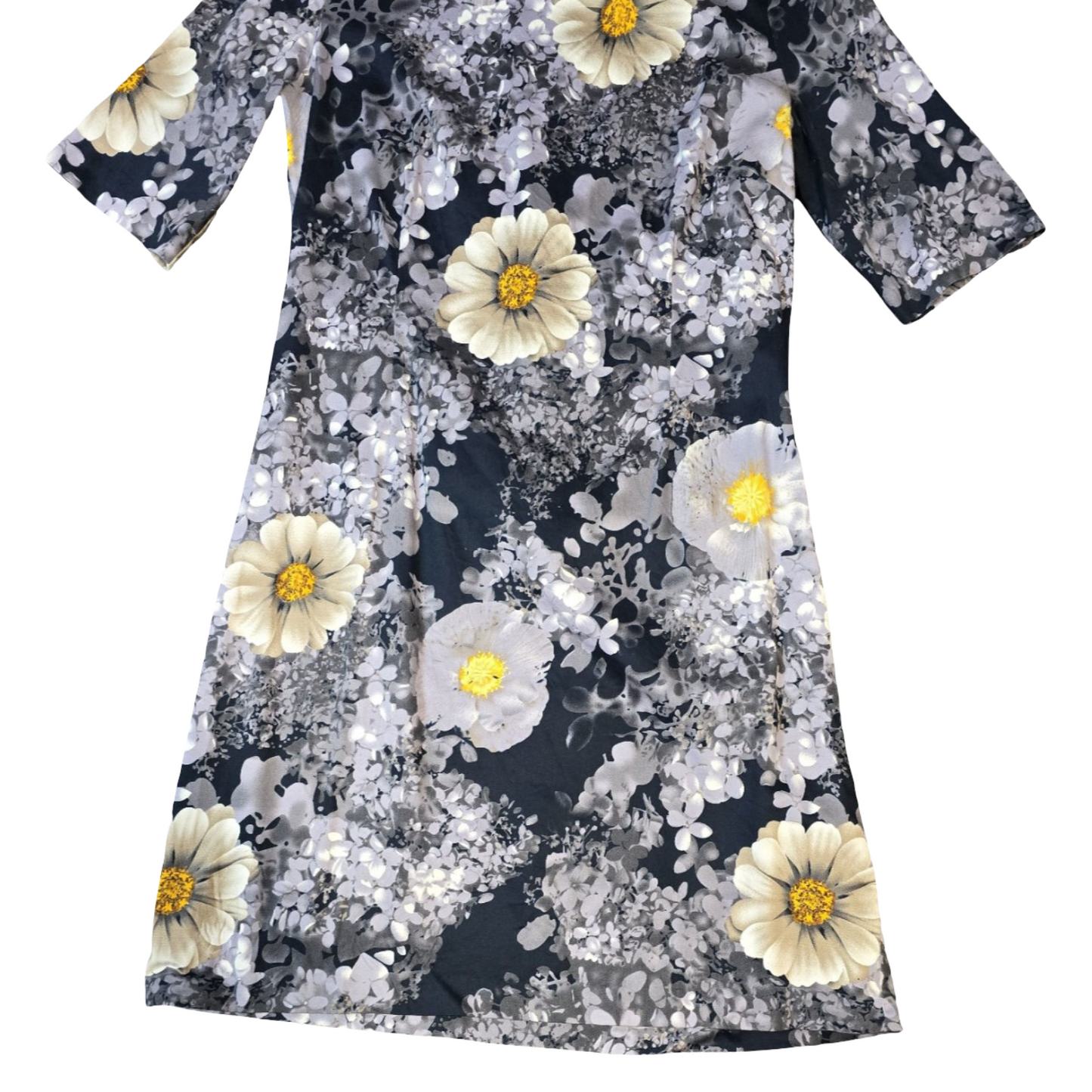 bcbgmaxazria Dress Navy Grey & Yellow Size M UK size 10 Floral Causal