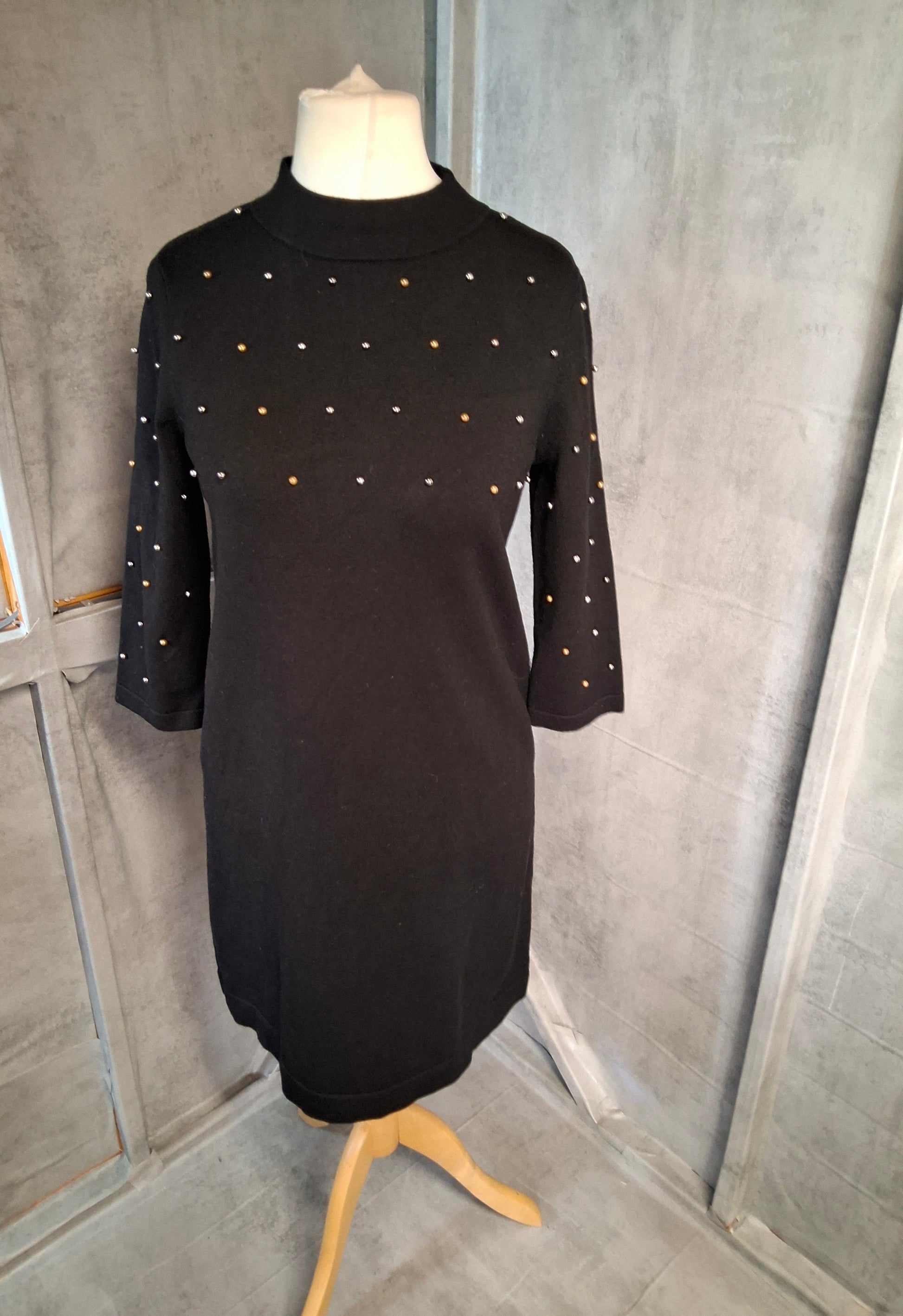 Phase Eight Black Jumper Dress – UK 10 – Gold & Silver Embellished, High Neck