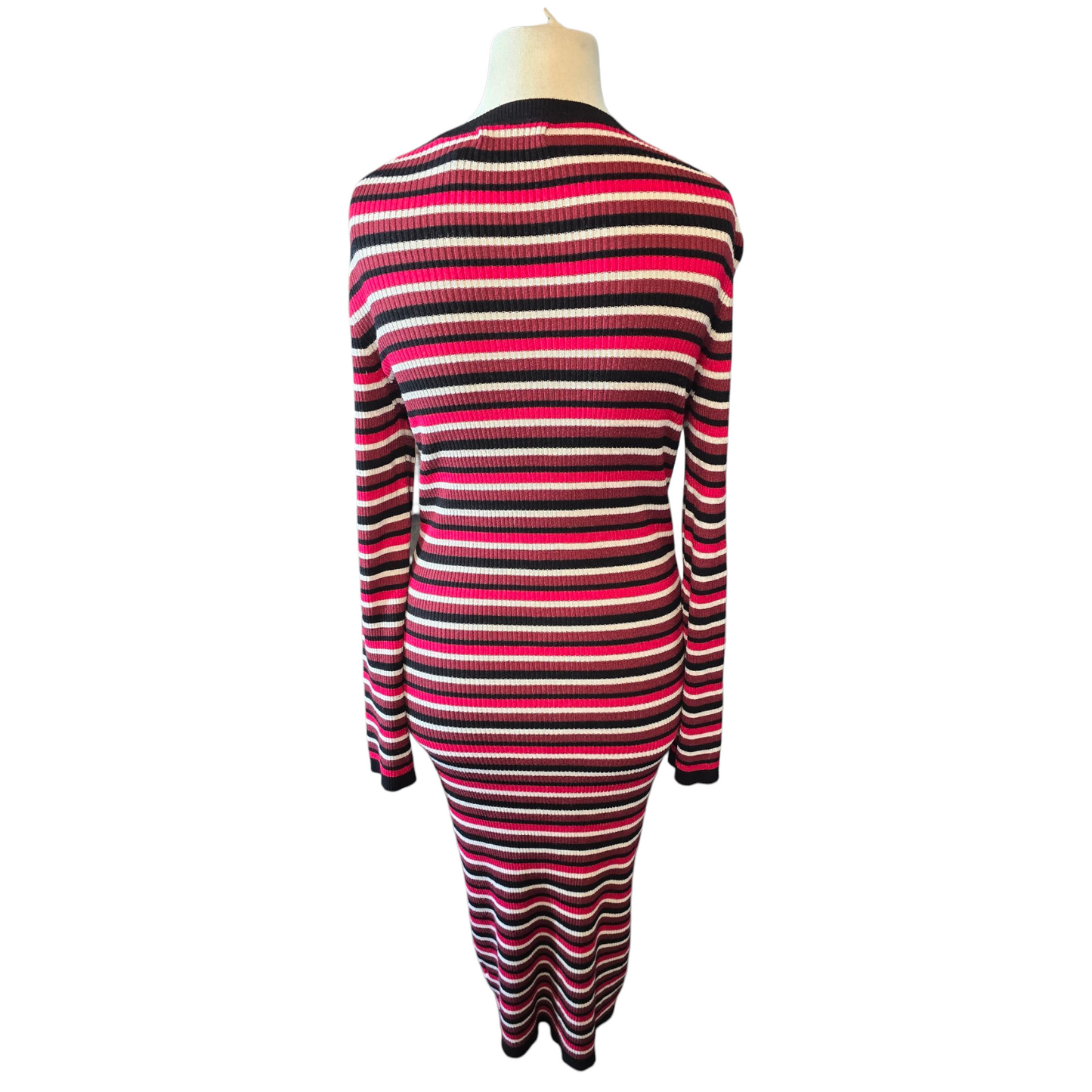 Primark Red, Black, White & Brown Striped Midi Bodycon Jumper Dress – Size M (size 10/12)