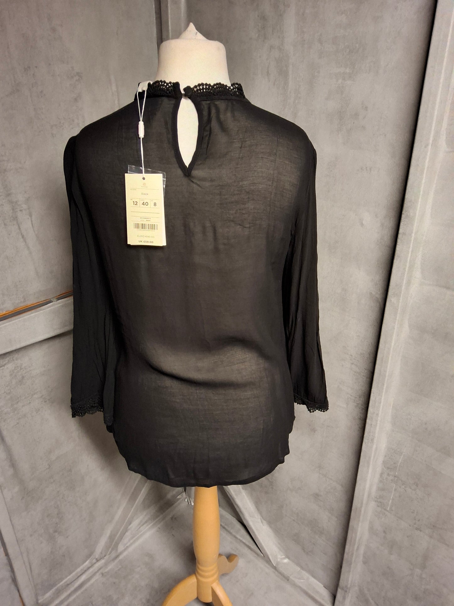 Monsoon Black Lace & Bead Blouse – Size 12 – NWT – RRP £59 – Slightly Sheer Glam