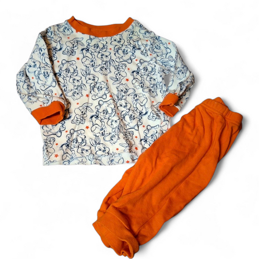 George Looney Tunes Baby Boys Pyjamas – White & Orange – Size 3–6 Months – 100% Cotton