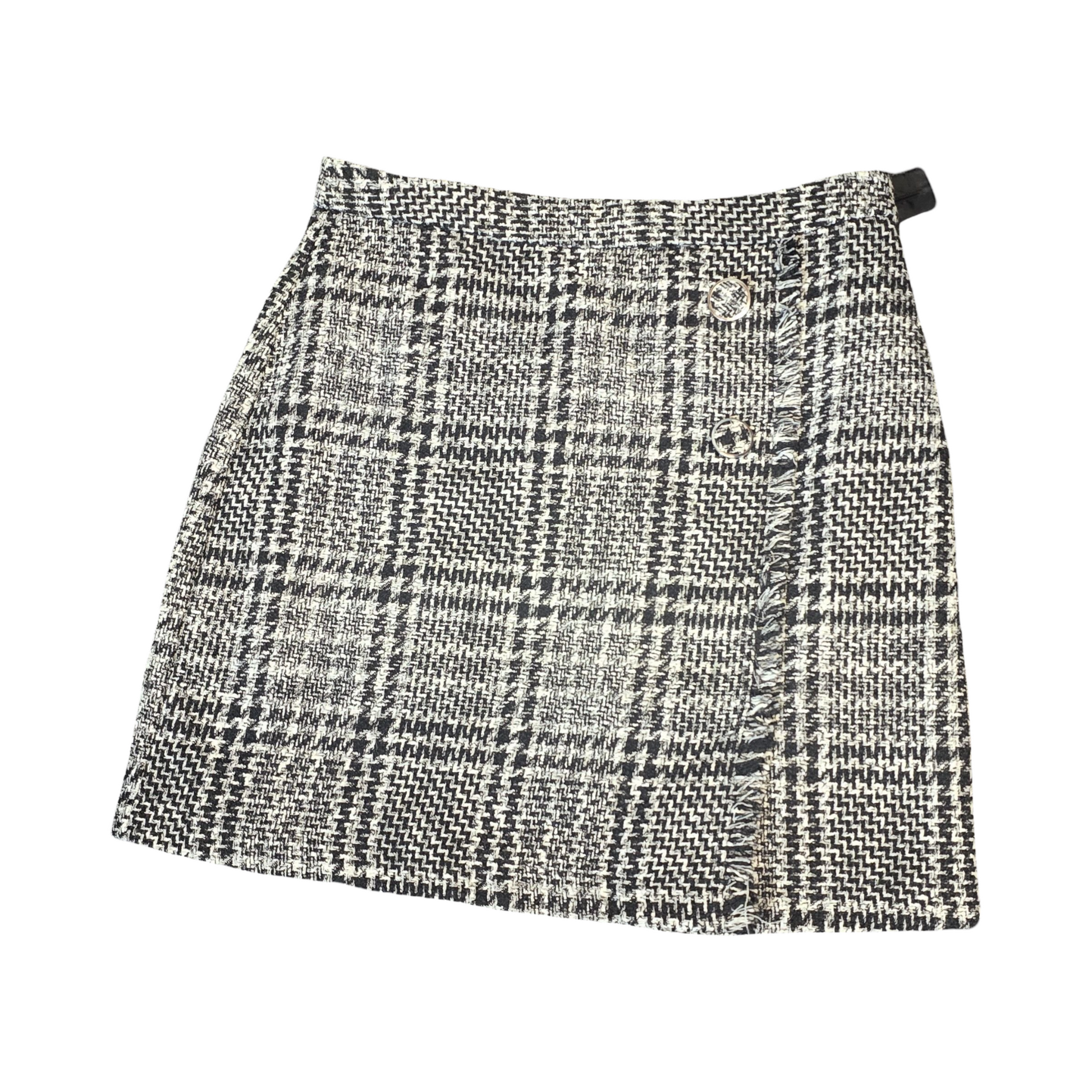 F&F Black & White Checked Mini Skirt – Size 12 – Button Front & Zip Side
