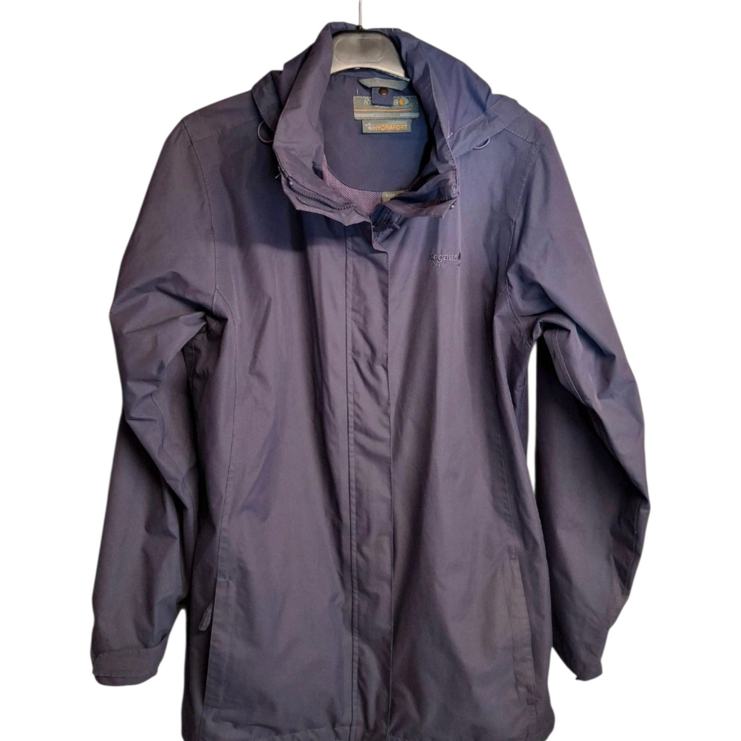 Regatta Purple Hydrafort Waterproof Jacket – Hooded – UK 12/14 – Zip & Velcro