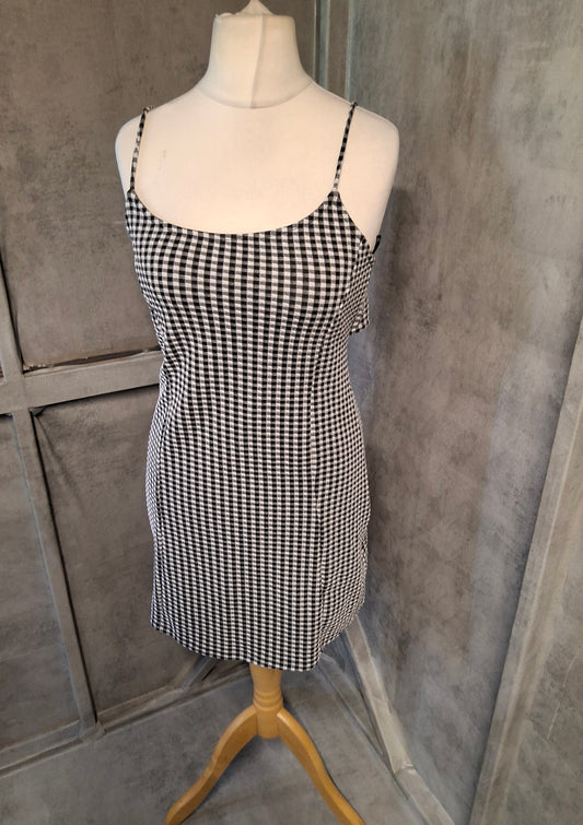 ASOS Black & White Gingham Cut-Out Dress – Size 12 – NWT