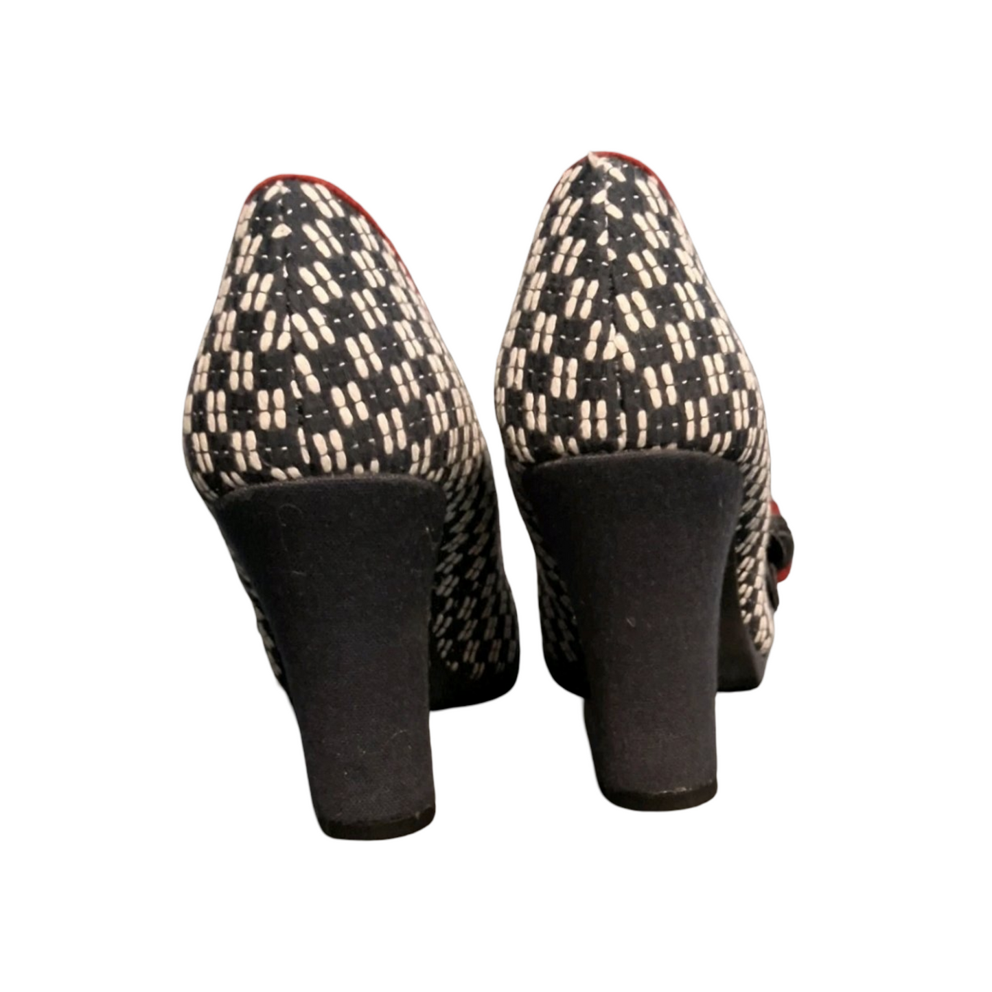 Ruby Shoo Navy White & Red Knit Design Block Heel Shoes – UK 5 – 9cm Heel